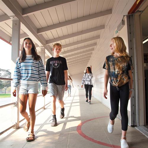 teens walking to class